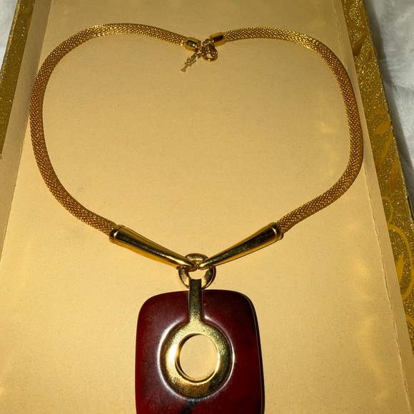 Trifari Gold Necklace with Red Pendant - Picture 9 of 9